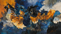 Celestial Flux – Abstract gold and blue textured painting with molten motion and bold contrast, formatted for Samsung Frame TV
