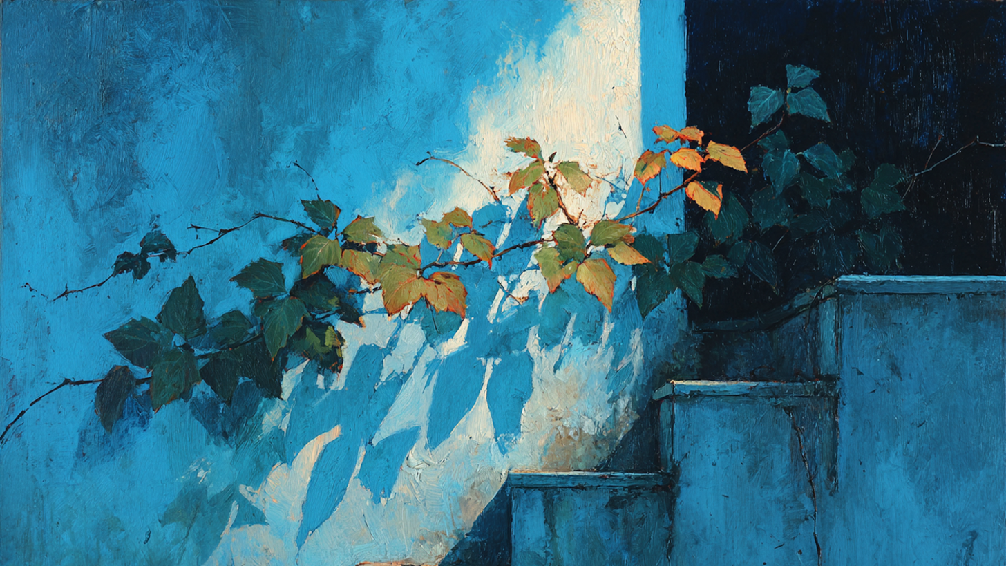 Cerulean Bloom botanical artwork displayed on Samsung Frame TV showing sophisticated floral arrangement in rich blue and golden tones