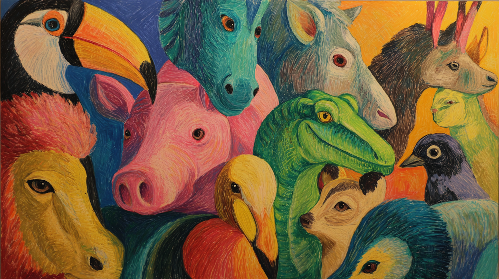 Cheerful friends Garden kids nature art displayed on Samsung Frame TV - 4K digital download featuring rainbow colored friends with pink and yellow floral backgrounds