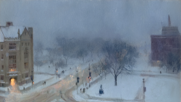 Chicago Skyline Storm displayed on Samsung Frame TV - 4K digital download featuring dramatic Lake Michigan waves with Chicago Loop silhouette in storm clouds