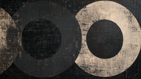 Two overlapping circles on distressed black background with neutral tones; modern geometric art for Samsung Frame TV.