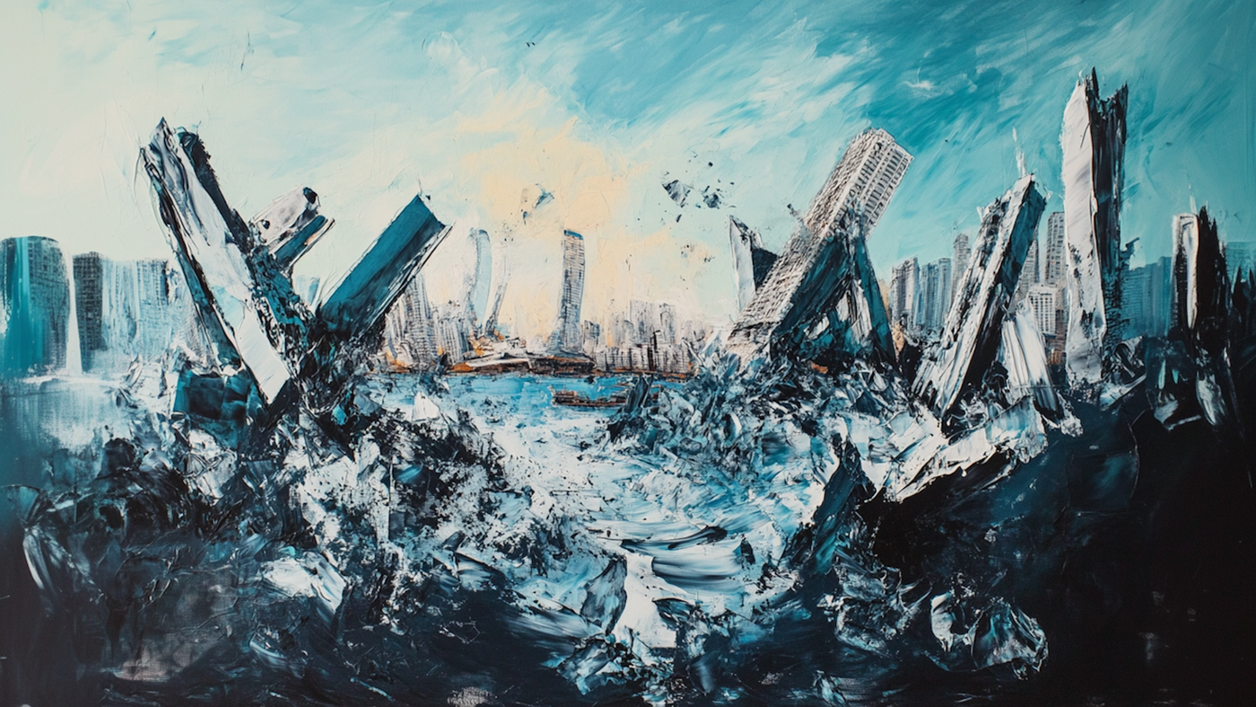 Fractured modern cityscape abstract making bold interior statement – 4K digital art for Samsung Frame TV