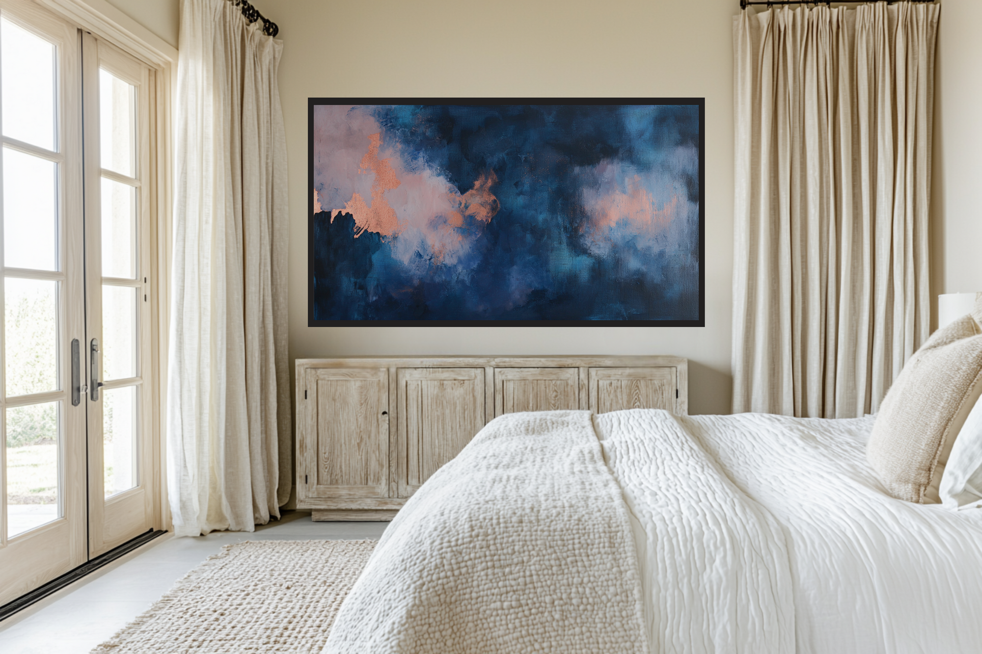 Copper Eclipse – Abstract Indigo & Blush Art for Samsung Frame TV
