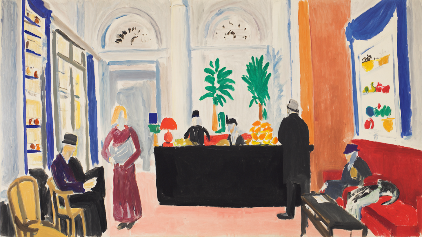 Corporate Sanctuary Matisse interior art displayed on Samsung Frame TV - 4K digital download featuring amber and terracotta professional interior with modern elements