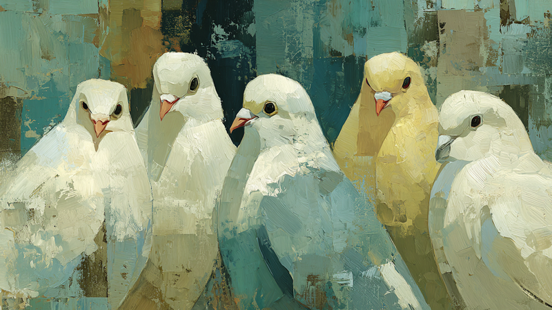 Cream Fantail Pigeons Gathering