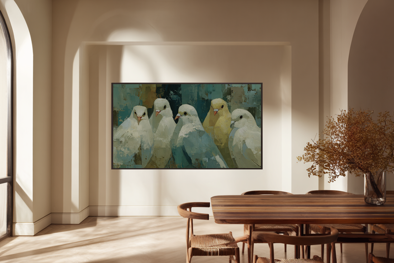 Cream Fantail Pigeons Gathering