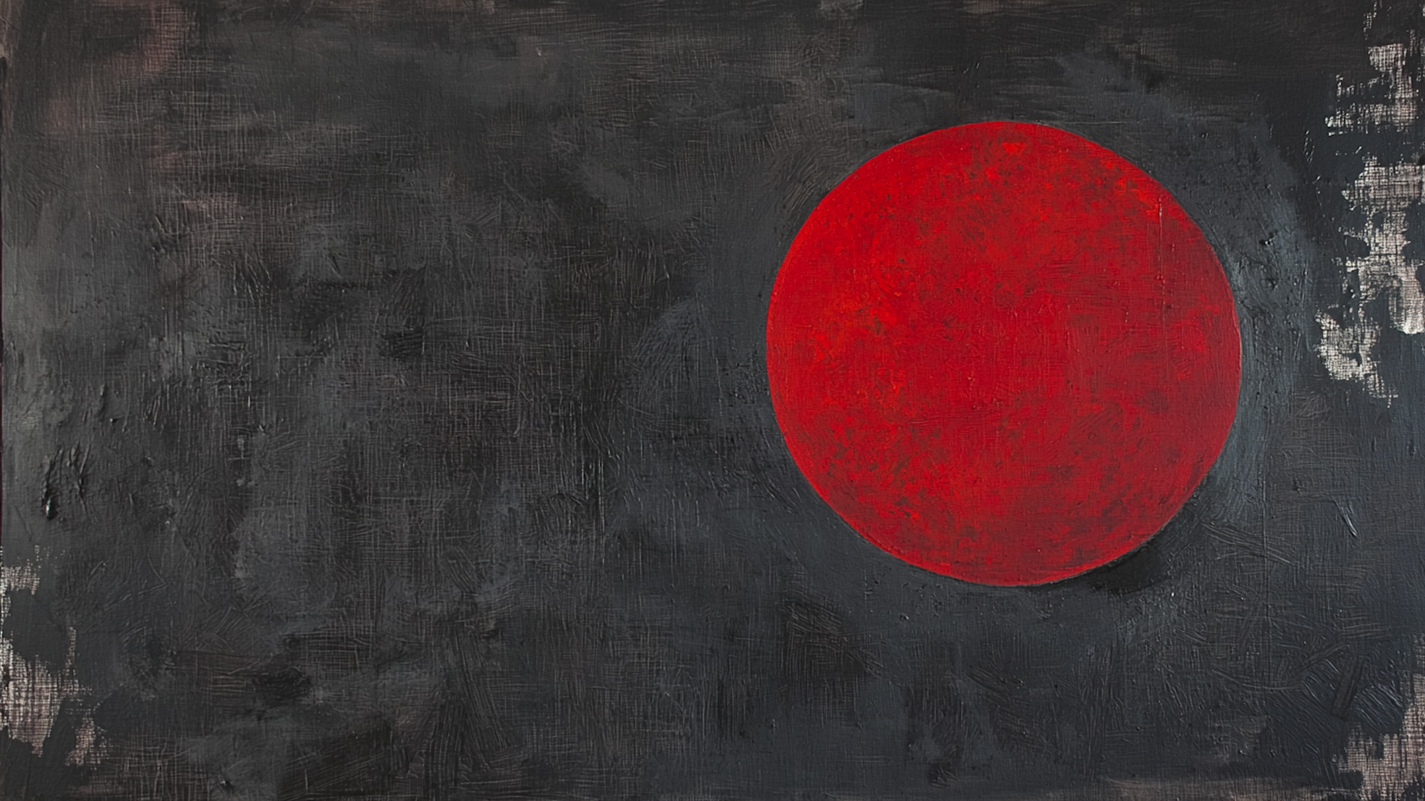 Single red circle floating in textured black void; symbolic minimalist artwork formatted for Samsung Frame TV.