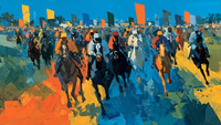 Day at the Races horse racing displayed on Samsung Frame TV - 4K digital download featuring Dufy-inspired track scene