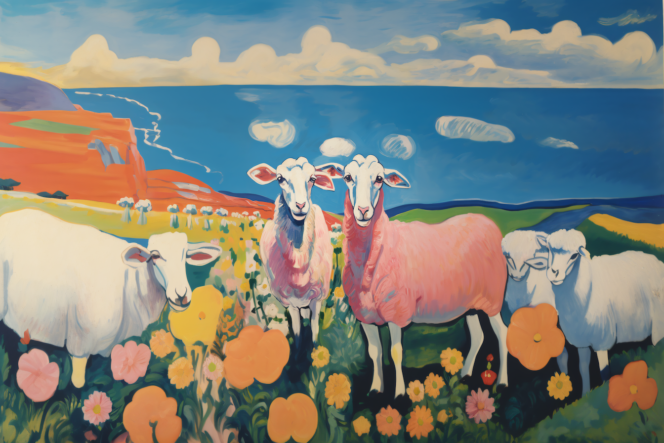 Dufy’s Dream – Vibrant Coastal Sheep Art for Samsung Frame TV | Art For Frame