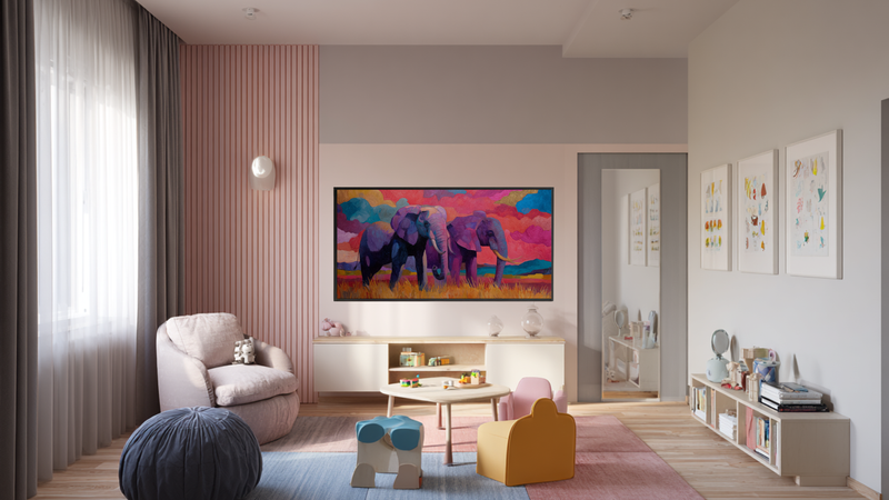 Elephant Family Sunset - Safari Kids Art for Samsung Frame TV