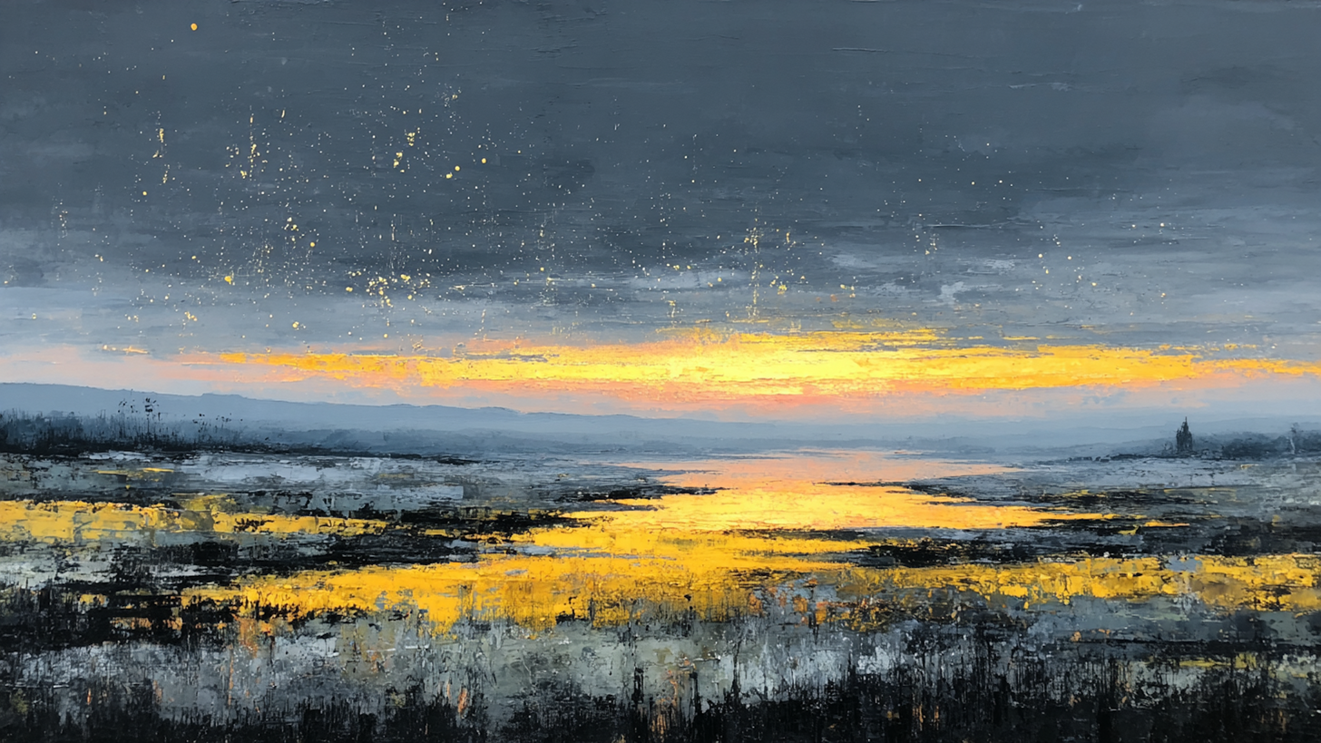 Golden hour landscape digital art featuring warm amber and terracotta meadows for Samsung Frame TV and HiSense CanvasTV display