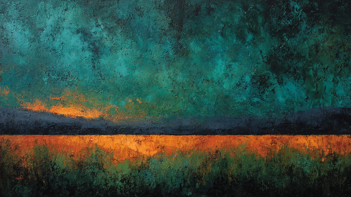 Emerald Sky Fields landscape digital artwork for Frame TV & CanvasTV shown in modern living room interior - minimal horizon 4K art with sage and eucalyptus palette