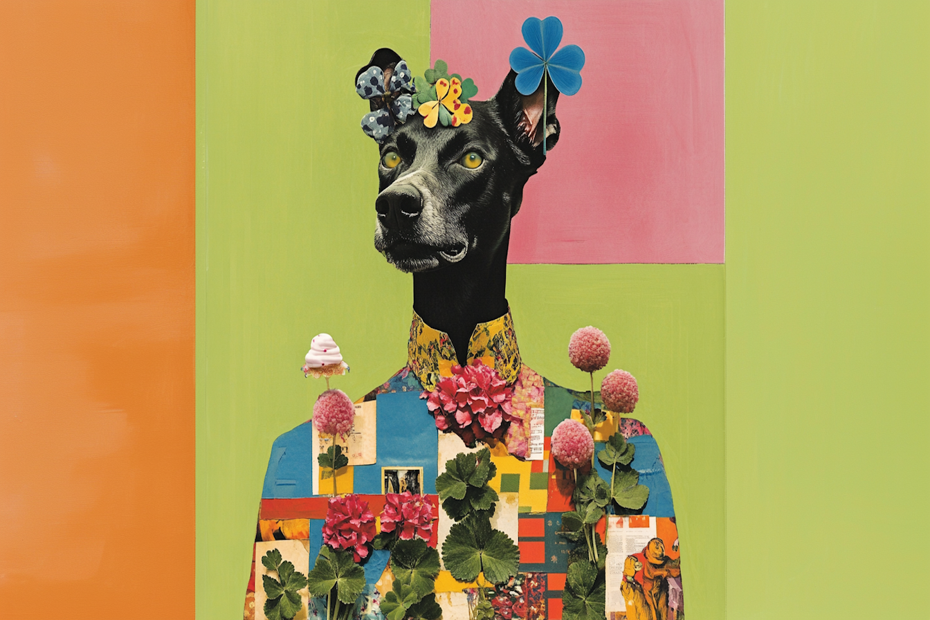 Bold surrealist collage of sculpture and florals in vivid color – modern artistic 4K digital art for Samsung Frame TV