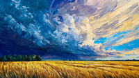 Field After Thunder – Bold prairie landscape with golden wheat fields and dramatic swirling storm clouds, designed for Samsung Frame TV display
