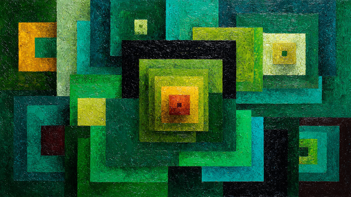 Geometric Mosaic pattern art displayed on Samsung Frame TV - 4K digital download featuring sage and eucalyptus green and yellow geometric shapes with mosaic-style arrangement