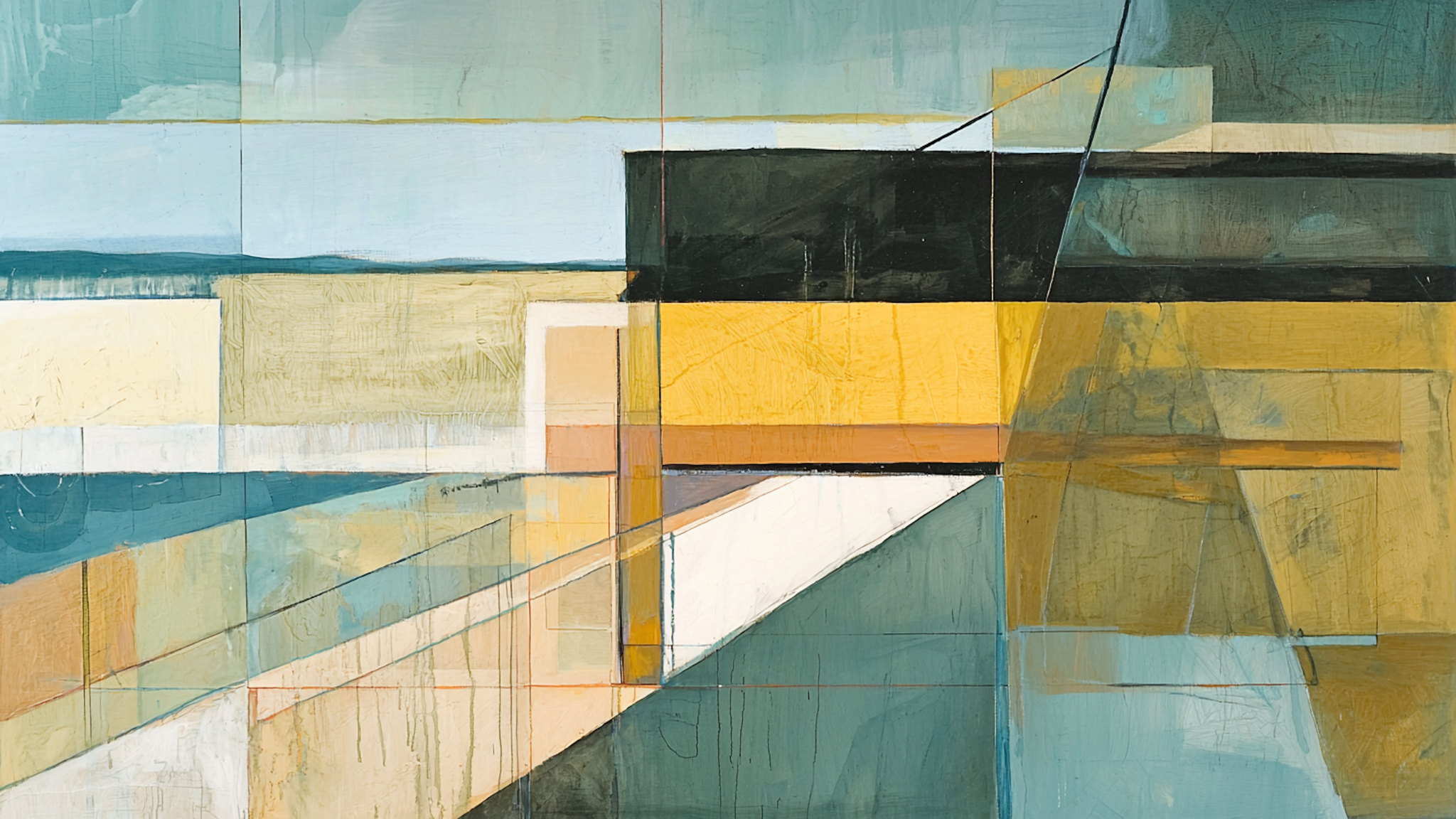 Abstract gridline artwork in warm ochre, teal, and neutral tones – 4K Frame TV art