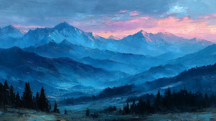 Indigo Mountain Cascade - 4K digital art for Samsung The Frame TV