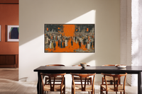 Inverted Promenade Georg Baselitz inspired upside-down crowd scene displayed on Samsung Frame TV - 4K digital download featuring elegant figures in rich amber and terracotta palette