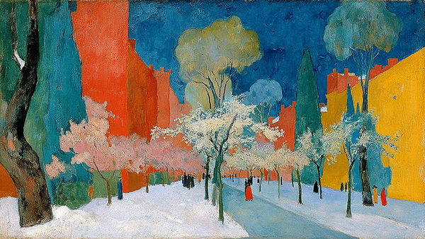 Kaleidoscope City Winter displayed on Samsung Frame TV - 4K digital download featuring bright yellow