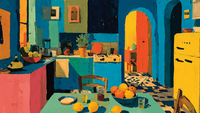 Kitchen with Oranges Matisse interior displayed on Samsung Frame TV - 4K digital download featuring fauvist kitchen scene