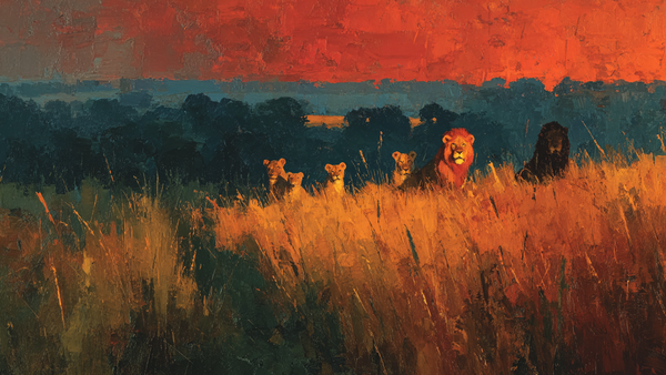 Lion Pride Golden Grass wildlife scene on Samsung Frame TV - 4K digital download featuring lions resting in amber savanna grass at sunset