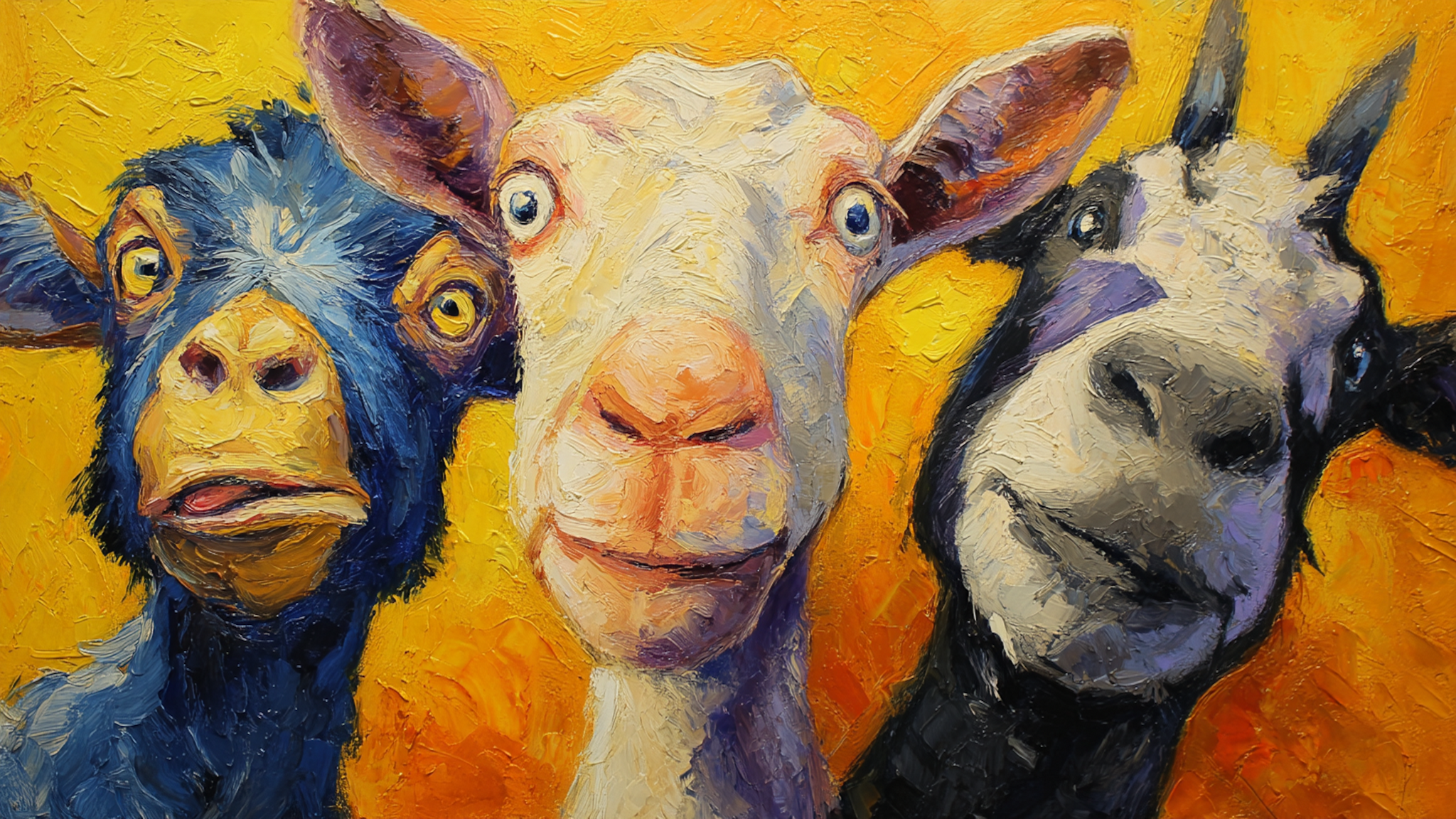 Llama Trio Sunshine happy kids art displayed on Samsung Frame TV - 4K digital download featuring three smiling llamas in golden yellow and orange sunny colors