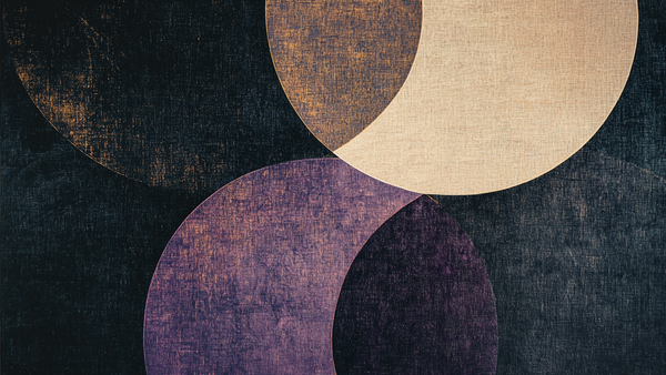 Crescent moons in violet, blush gold, and parchment layered over textured night sky – geometric lunar digital art
