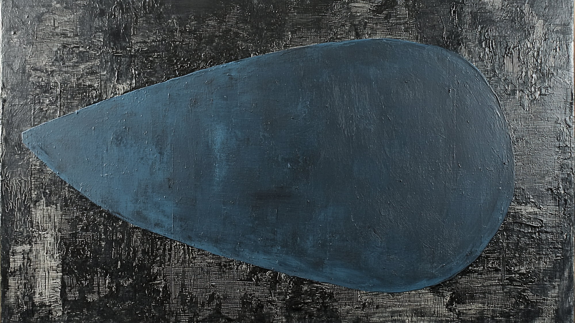 Dark blue teardrop floating on rough black texture – emotional minimalist artwork for Samsung Frame TV