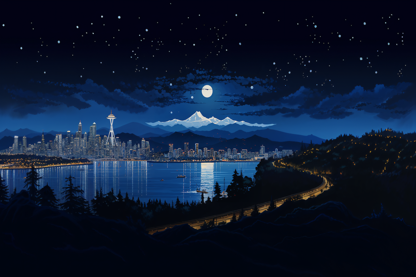 Moonlit Vancouver – Enchanting Cityscape Art for Samsung Frame TV | Art For Frame