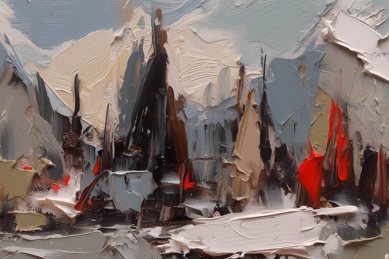 Bold abstract mountain landscape with rich textures, earthy tones, and dramatic contrasts – digital art for Samsung Frame TV