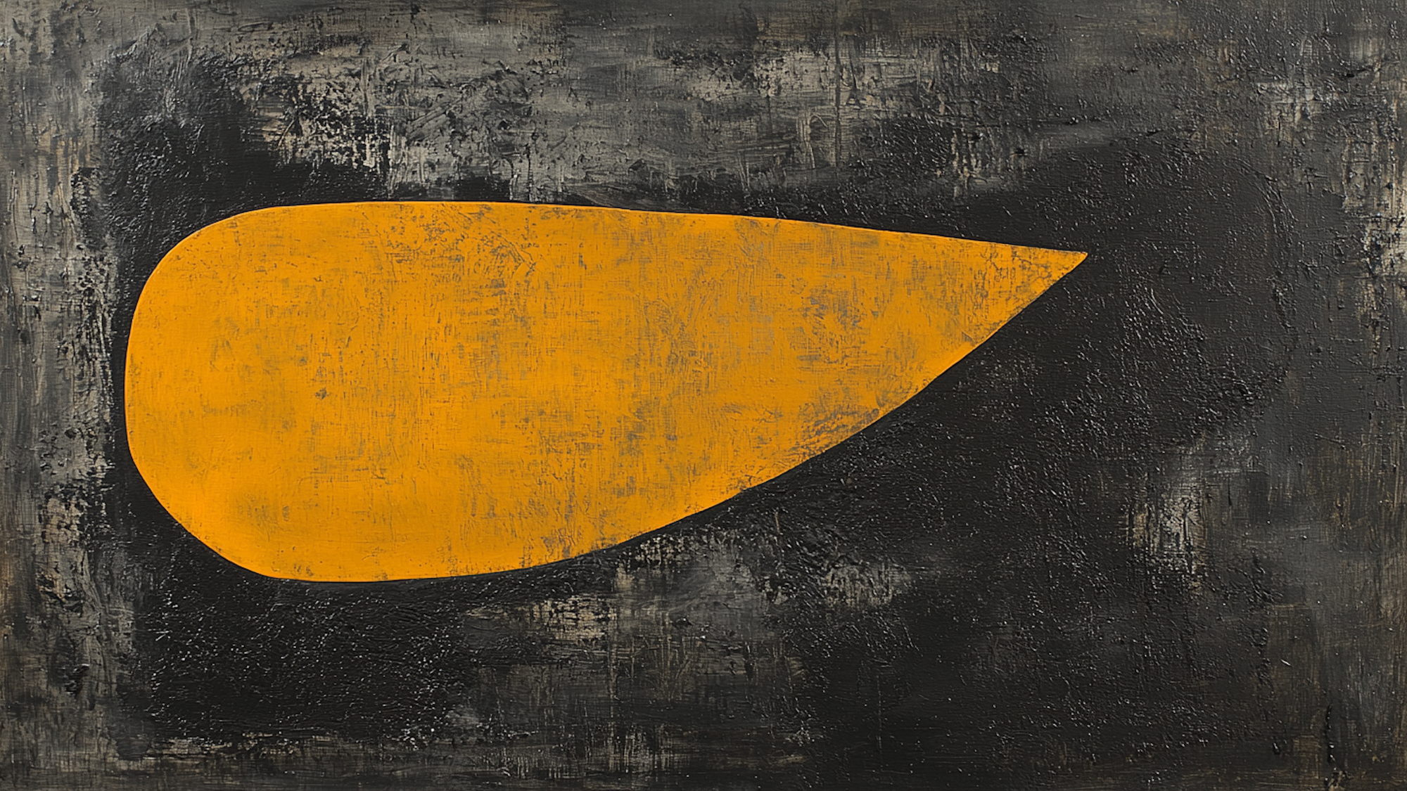 Single ochre shape on distressed black backdrop – bold primitive-style abstract for Frame TV