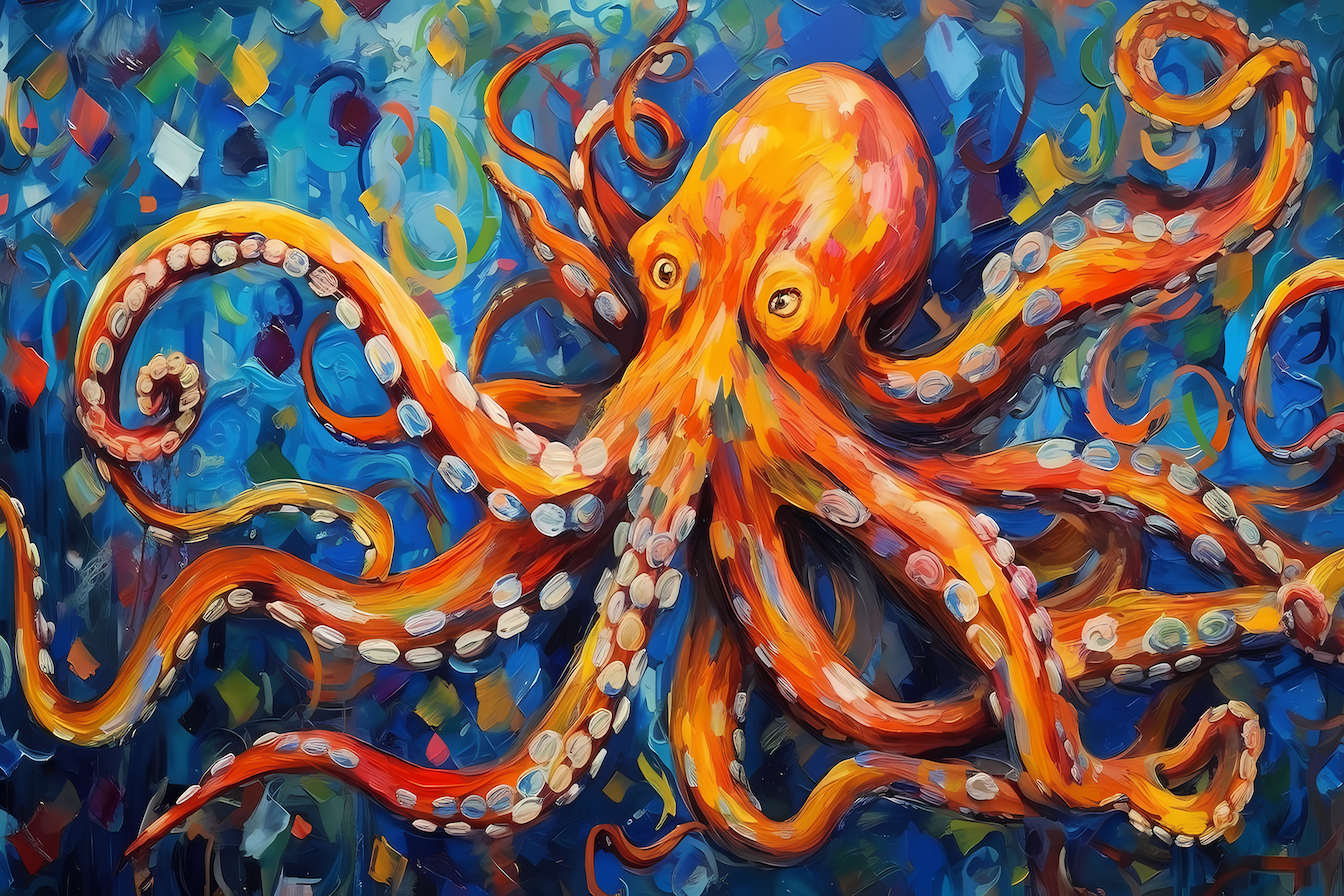 Bold octopus tentacles swirling with rich color and expressive texture – abstract ocean artwork for Samsung Frame TV