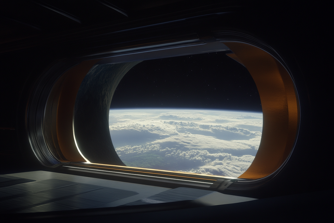 Space window view of Earth from above – space-inspired 4K digital art for Samsung Frame TV