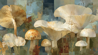Oyster Mushrooms Pale Wood botanical art on Samsung Frame TV - 4K digital download featuring fungi portrait in soft cream ivory and gray tones