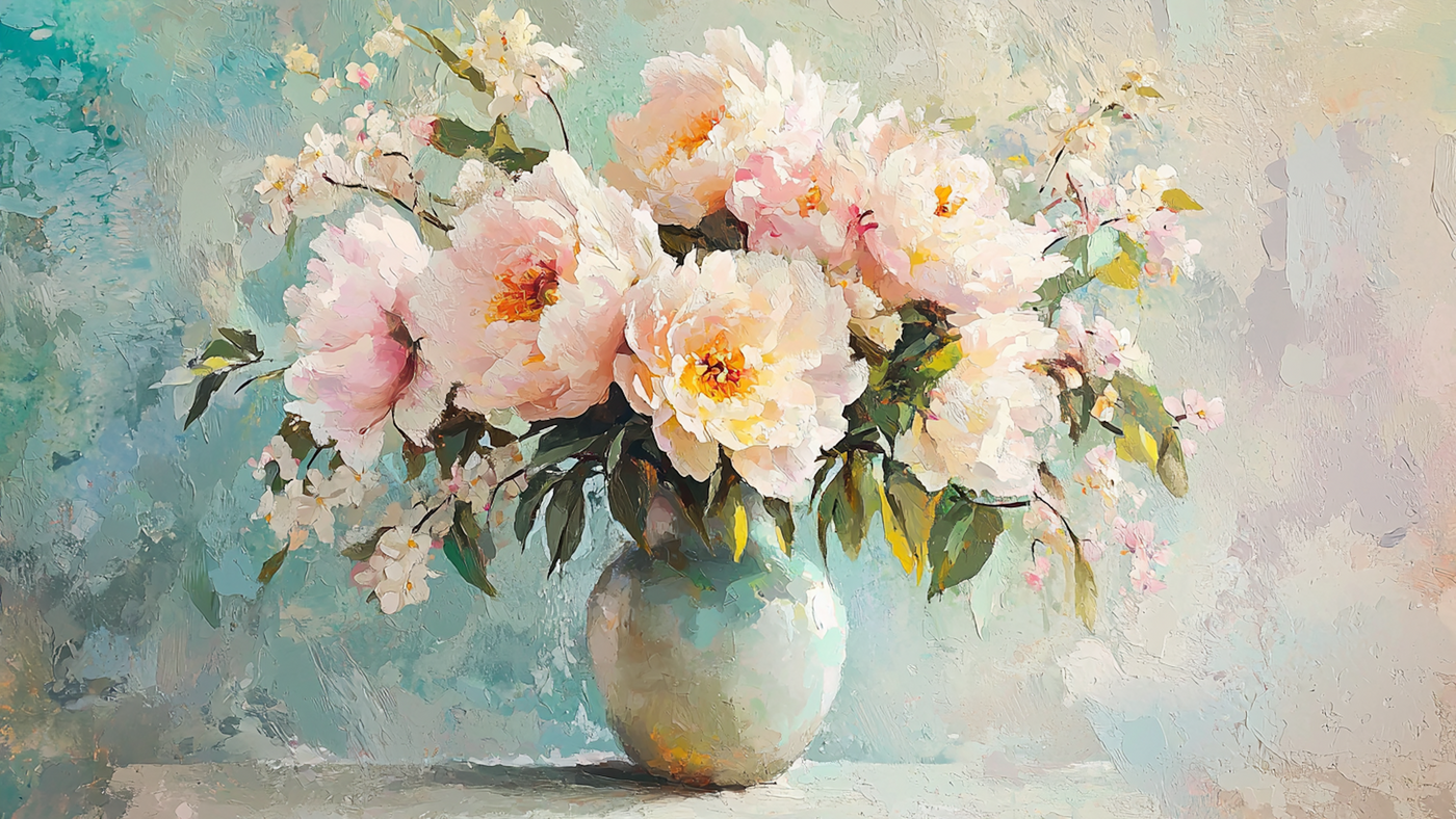 Romantic pink bouquet in oil-painted texture. A 4K digital art download designed for Samsung Frame TV—perfectly sized, effortlessly elegant.