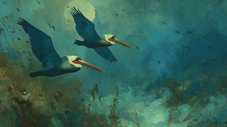 Pelicans Diving Cerulean Shallows wildlife scene on Samsung Frame TV - 4K digital download featuring coastal birds hunting in turquoise tropical waters