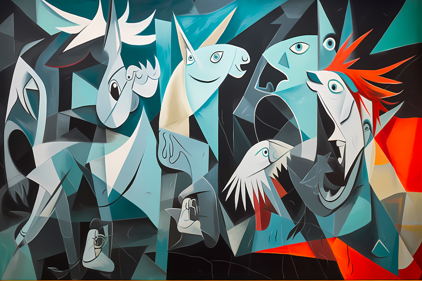 Striking cubist composition with bold geometric shapes and expressive forms – digital art for Samsung Frame TV