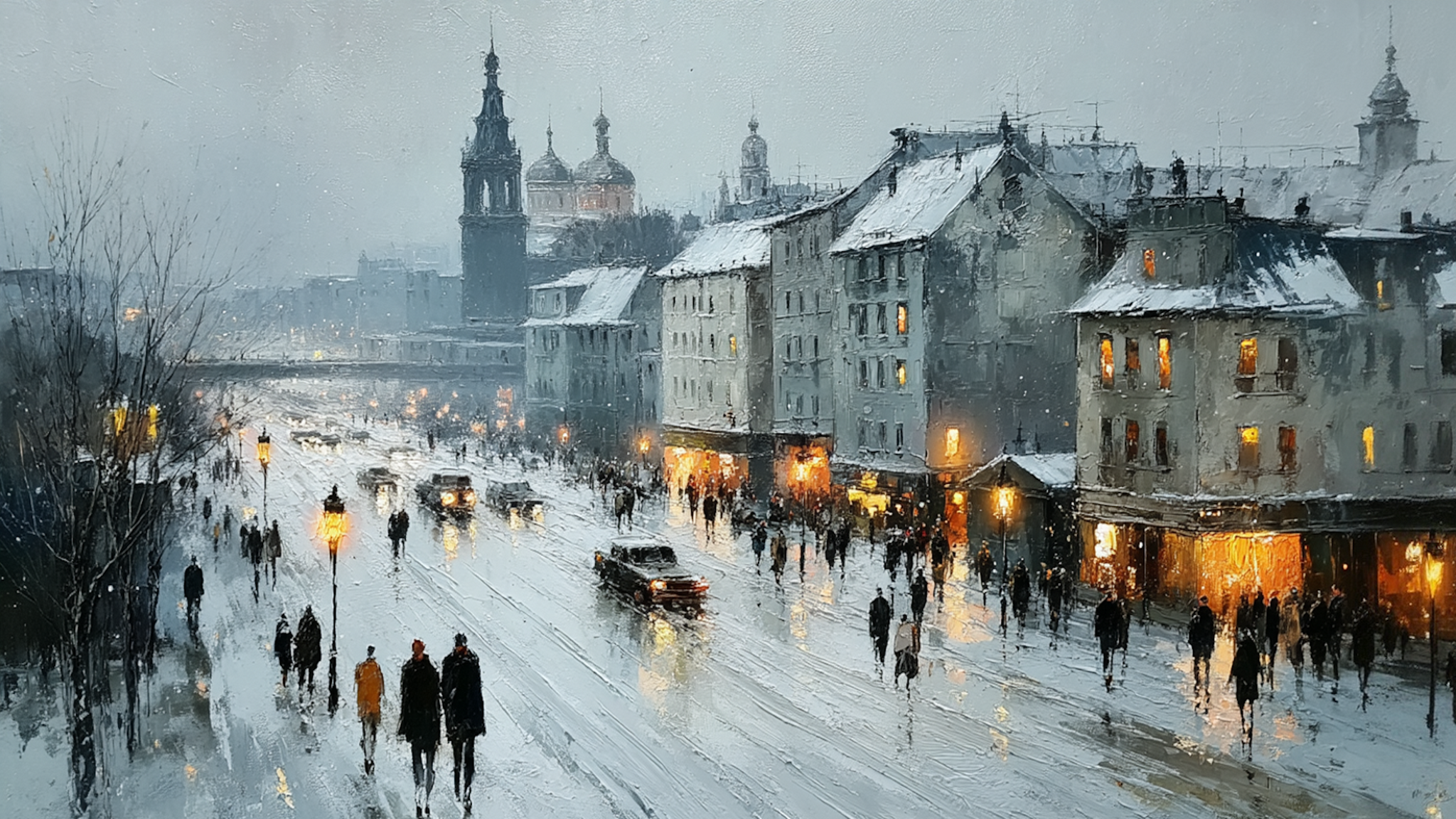 Prague Castle Quarter digital artwork for Frame TV & CanvasTV shown in elegant dining room - 4K art with amber and terracotta palette featuring Malá Strana streets