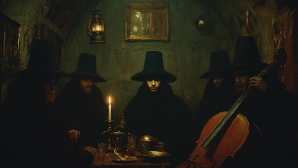 Prelude in Shadow musicians tuning instruments displayed on Samsung Frame TV - 4K digital download featuring chamber musicians in dramatic ink and charcoal chiaroscuro