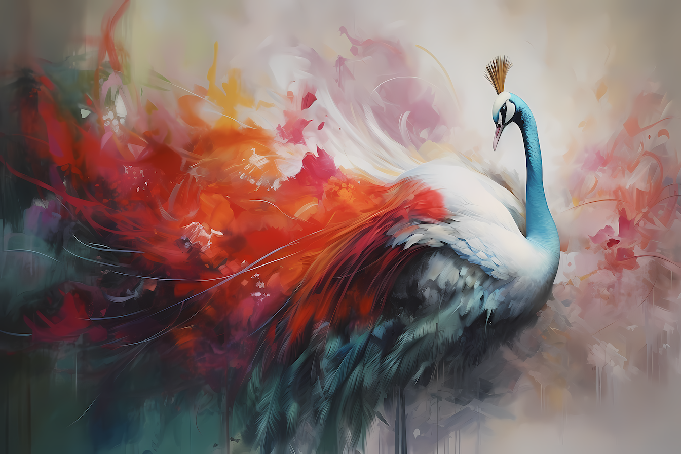 Majestic crane soaring across tranquil landscape blending nature's grace with refined artistry – digital artwork for Samsung Frame TV