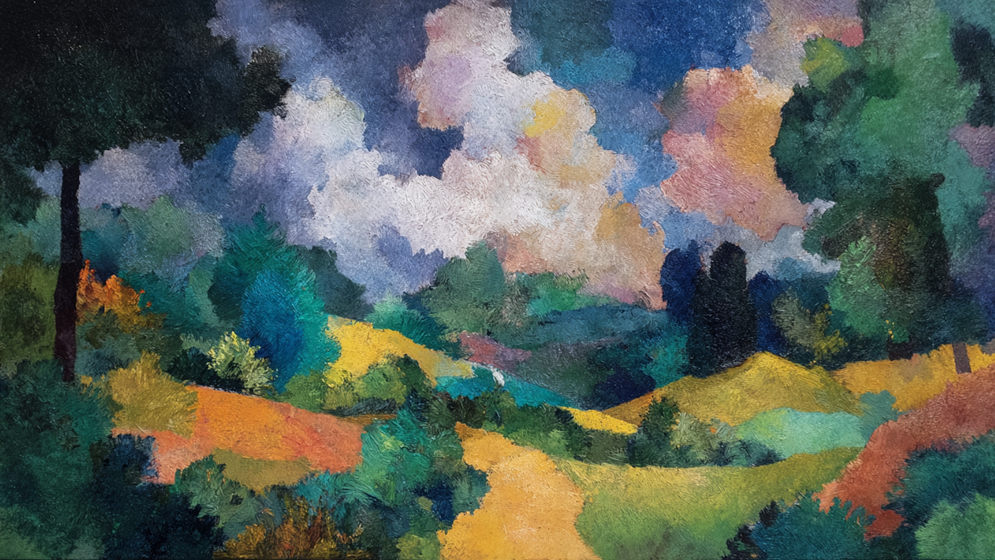 Prismatic Landscapes geometric abstract artwork displayed on Samsung Frame TV showing angular landscape forms in beige and blue earth tones