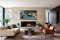 Raked Silence Japanese rock garden oil painting displayed on Samsung Frame TV - 4K digital download featuring zen gravel patterns in warm stone and linen neutral palette