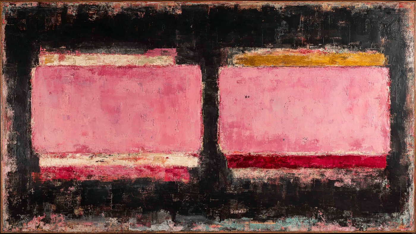 Rose Windows abstract geometric art displayed on Samsung Frame TV - 4K digital download featuring blush and mauve pink and rose rectangles floating on dark charcoal background