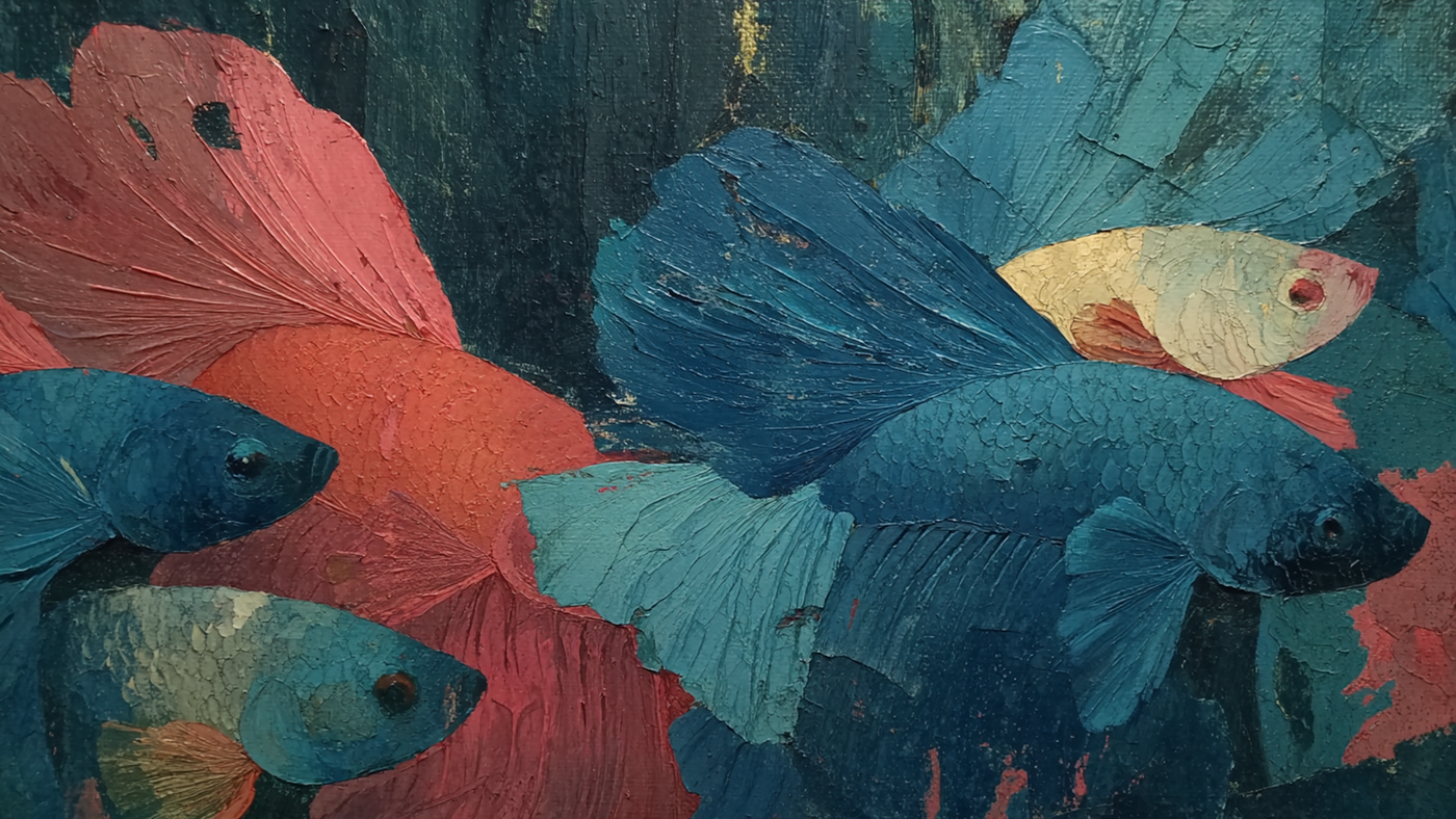 Ruby Sapphire Betta Dance fish art displayed on Samsung Frame TV - 4K digital download featuring Siamese fighting fish with flowing ruby red and sapphire blue fins