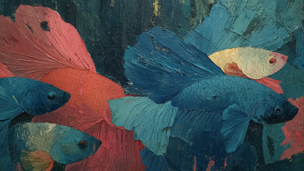 Ruby Sapphire Betta Dance fish art displayed on Samsung Frame TV - 4K digital download featuring Siamese fighting fish with flowing ruby red and sapphire blue fins