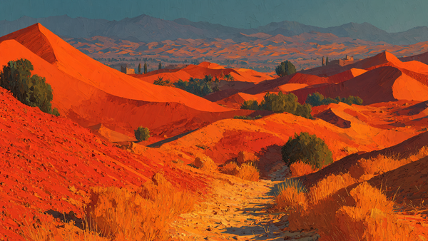 Sahara Dunes Burnt Orange landscape on Samsung Frame TV - 4K digital download featuring desert sand waves in intense amber and terracotta sunset light