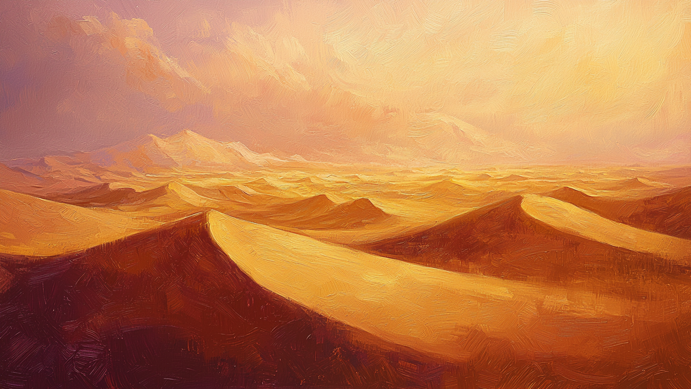Minimalist golden sand dunes in warm Sahara light with sculptural forms – digital art for Samsung Frame TV