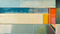 Mid-century color blocks in soft painterly textures – abstract coastal-inspired grid for Frame TV