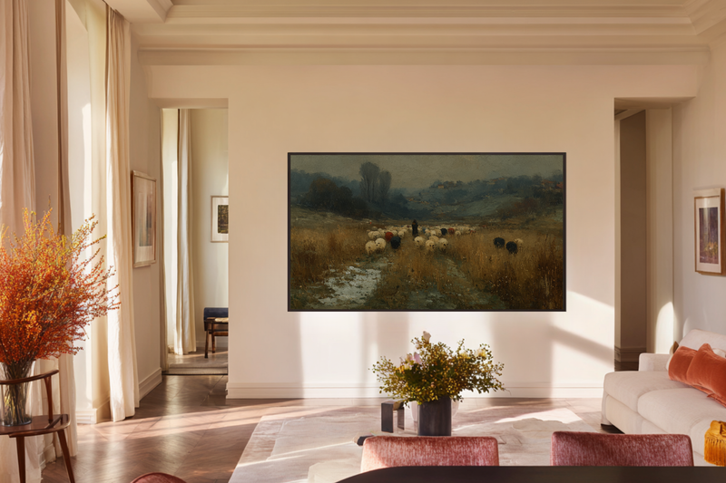 Sheep Grazing Misty Morning