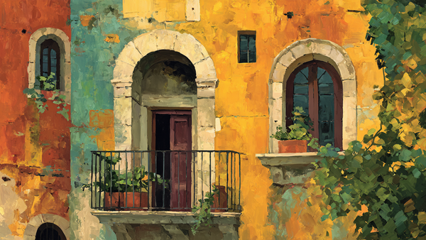 Sicilian Baroque Warm Facades architecture on Samsung Frame TV - 4K digital download featuring Italian buildings in golden ochre amber and terracotta light